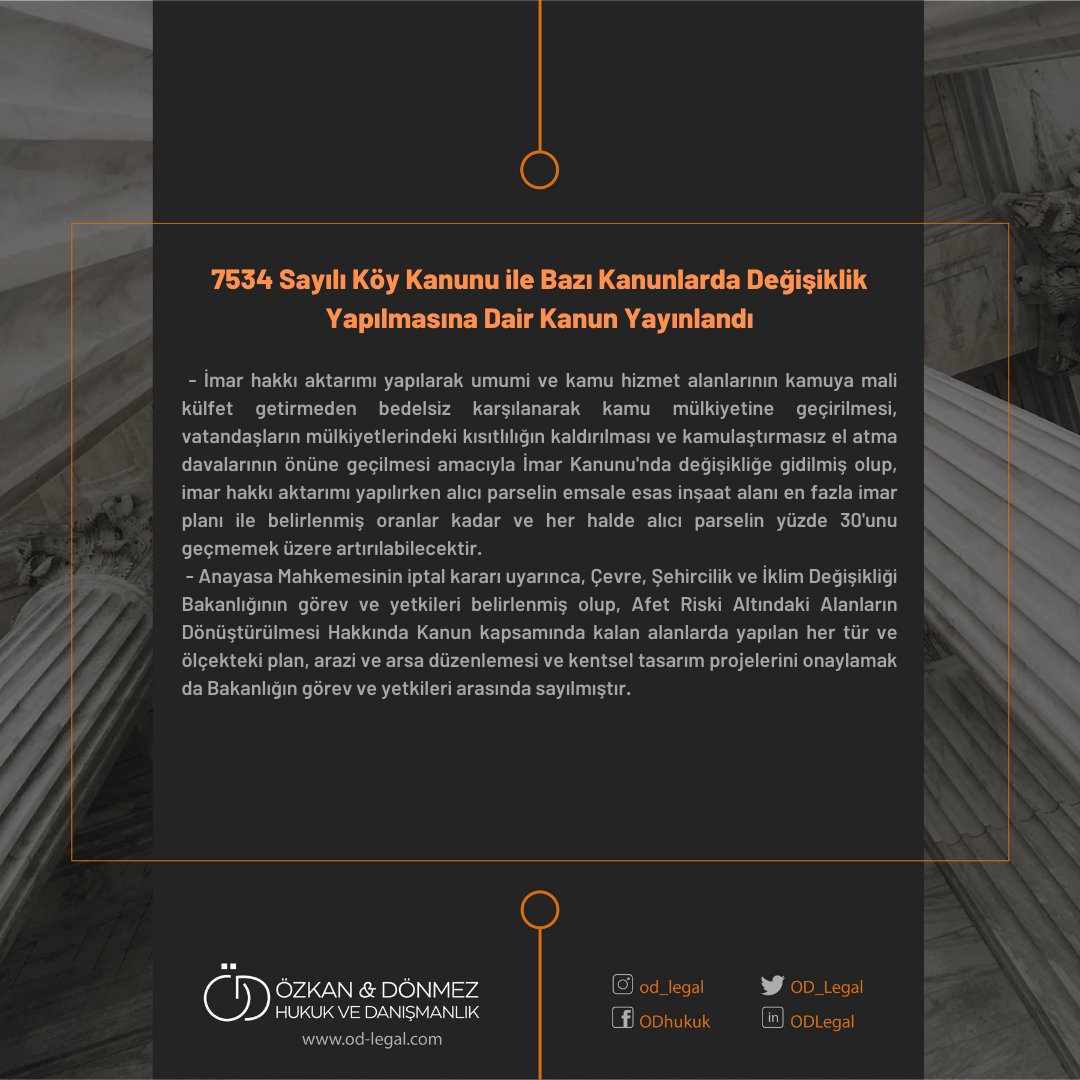 7534 Sayılı Köy Kanunu ile Bazı Kanunlarda Değişiklik Yapılmasına Dair Kanun Resmi Gazete'de Yayımlandı #ODLegal #gündem