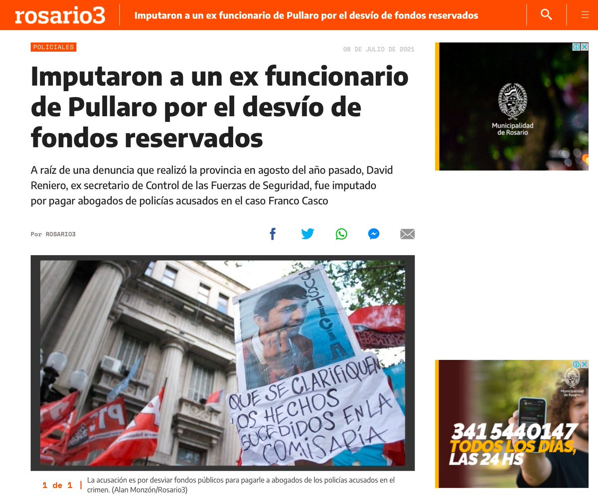 emalaponte's tweet photo. Hoy la Cámara Federal revocó el fallo que liberó a los policías provinciales acusado de secuestrar, torturar y asesinar a #FrancoCasco.

Franco era un chico de 20 años que había venido a Rosario a visitar a su familia, y cuando caminaba hacia la estación de trenes para volver, lo interceptó un móvil policial.

Apareció a los dos días flotando en el río.

¿Sabés quién les pagó los abogados a esos policías asesinos?

VOS…

Con fondos secretos del Ministerio de Seguridad, cuando era Ministro el híper oscuro @maxipullaro.

Los abogados casualmente estaban vinculados con un narco santafesino.

Pullaro, además de haber protegido a esos policías, los ascendió en la fuerza.

Estos son los “progresistas” de la Franja Morada.

¿Todavía seguís dudando de que éste tipo sea el jefe de la POLICÍA CORRUPTA?

TRANSFORMÓ A NUESTRAS FUERZAS DE SEGURIDAD EN UN ENGRANAJE DE LA MAFIA.