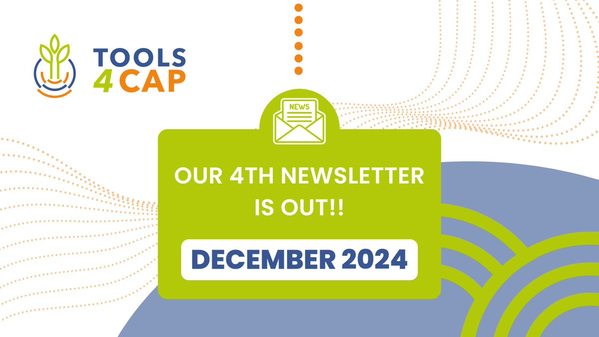 📨 The 4th #Tools4CAPnewsletter is here! bit.ly/T4CAPNews4

🎥 Academy materials on #DataManagement &amp; #ImpactAssessment models
📖 Report on new/improved decision-making tools
🌱 Insights into #landscape monitoring challenges
🔎 Explore #Tools4CAP case studies &amp; more!
