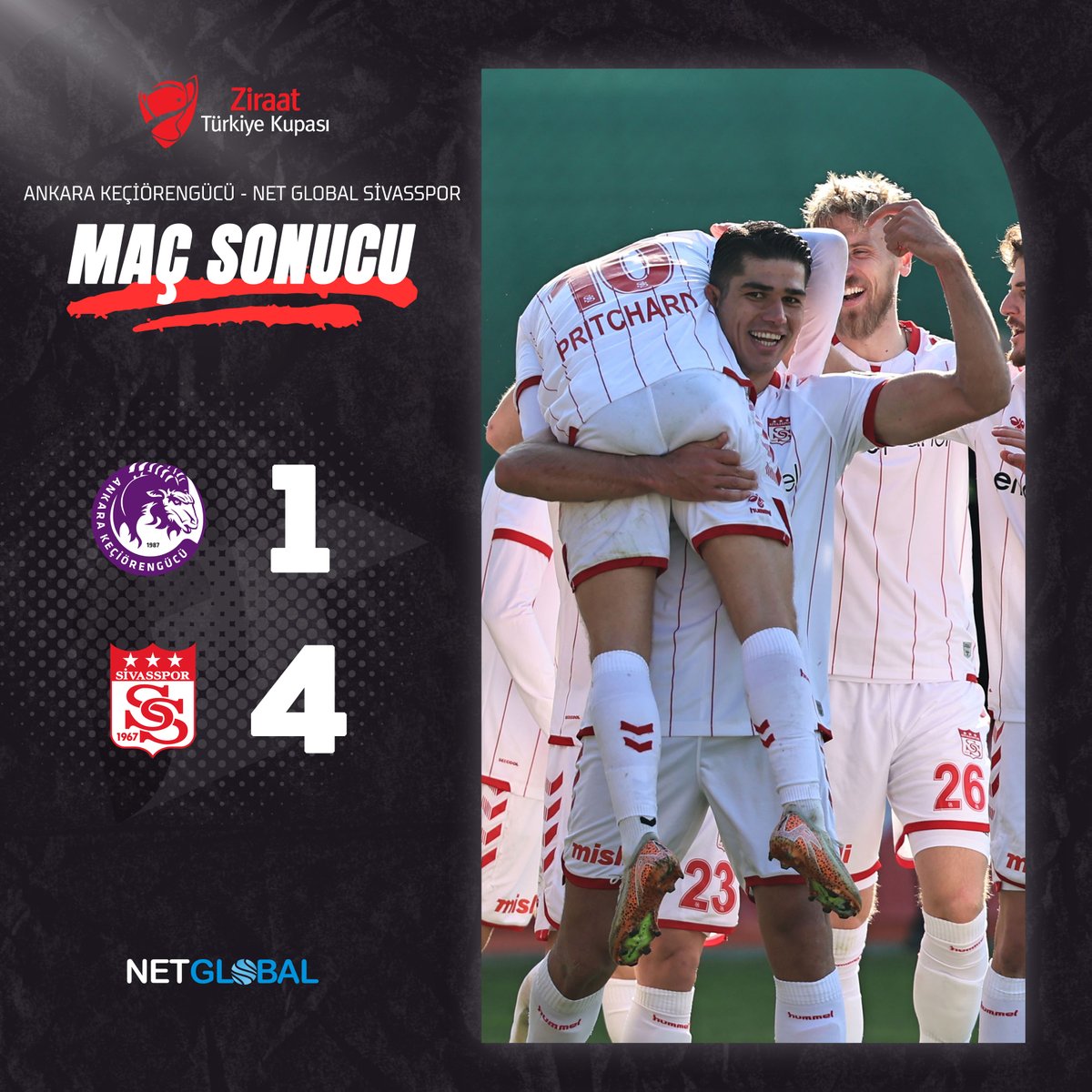 Sivasspor's tweet photo. Ziraat Türkiye Kupası 5. tur maçında deplasmanda Ankara Keçiörengücü ile karşılaşan Net Global Sivasspor’umuz rakibini 4-1 mağlup ederek adını grup aşamasına yazdırdı.

Detaylar 👉 https://t.co/SqWXXYtRoh

📲 #AKGvSVS | #GösterGücünü