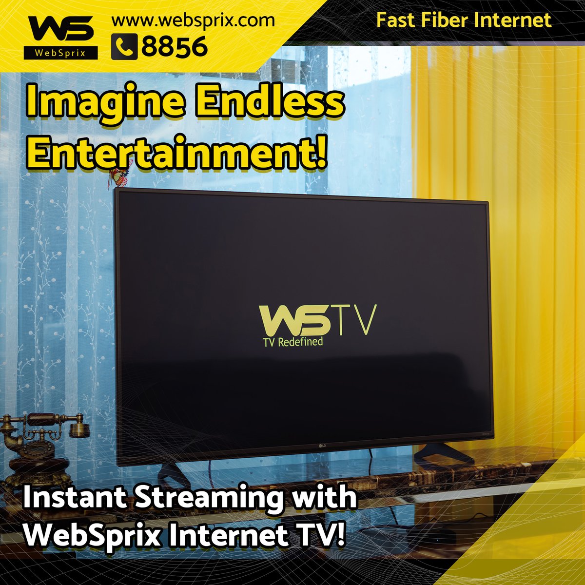 WebSprix_'s tweet photo. Enjoy over 100 channels, including international options, all in one place.
No need to worry about setting up a dish or decoder - call 8856 today and start streaming your favorite content instantly.

#WebSprix #InternetTV #WSTV #CreatingPowerfulConnections #GetAheadOfTime https://t.co/e4PpnICGMq