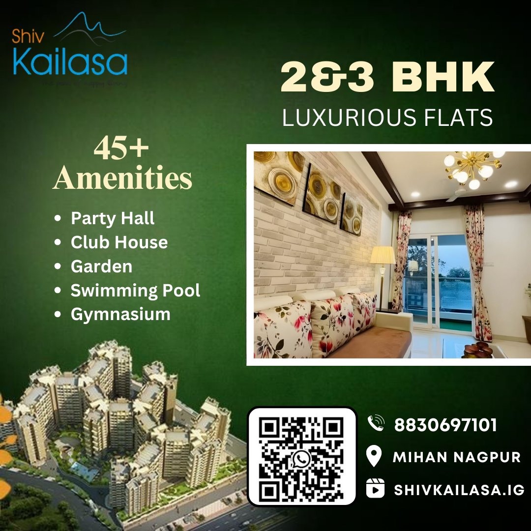 InfoKailasa's tweet photo. Step Into Luxury at Shiv Kailasa! 
🌟 Spacious 2 &amp; 3 BHK Luxurious Flats
🌟 Over 45+ World-Class Amenities, including:
🎉 Party Hall for your celebrations
🏢 Club House to unwind in style
🌺 Garden for serene moments
🏊‍♀️ Swimming Pool for a refreshing dip
💪 Gymnasium to stay fit https://t.co/w8suERosVy
