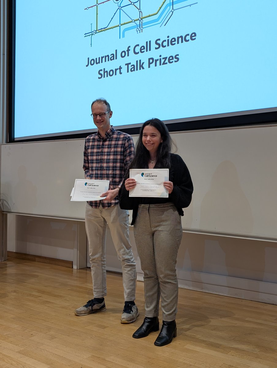 J Cell Science (@j_cell_sci) on Twitter photo Congratulations to the winners of the best talk prizes at the recent UK Membrane Trafficking meeting #UKMT.
<a href="/Alex_van_Vliet/">Alex van Vliet</a> from Sean Munro's lab <a href="/CellBiol_MRCLMB/">MRC-LMB Cell Biology</a> won the postdoc prize.
Katy Yalci from Bernadette Carroll’s lab <a href="/BristolBiochem/">Bristol Biochemistry</a> was the winner of the PhD prize. Congratulations to the winners of the best talk prizes at the recent UK Membrane Trafficking meeting #UKMT.
<a href="/Alex_van_Vliet/">Alex van Vliet</a> from Sean Munro's lab <a href="/CellBiol_MRCLMB/">MRC-LMB Cell Biology</a> won the postdoc prize.
Katy Yalci from Bernadette Carroll’s lab <a href="/BristolBiochem/">Bristol Biochemistry</a> was the winner of the PhD prize.