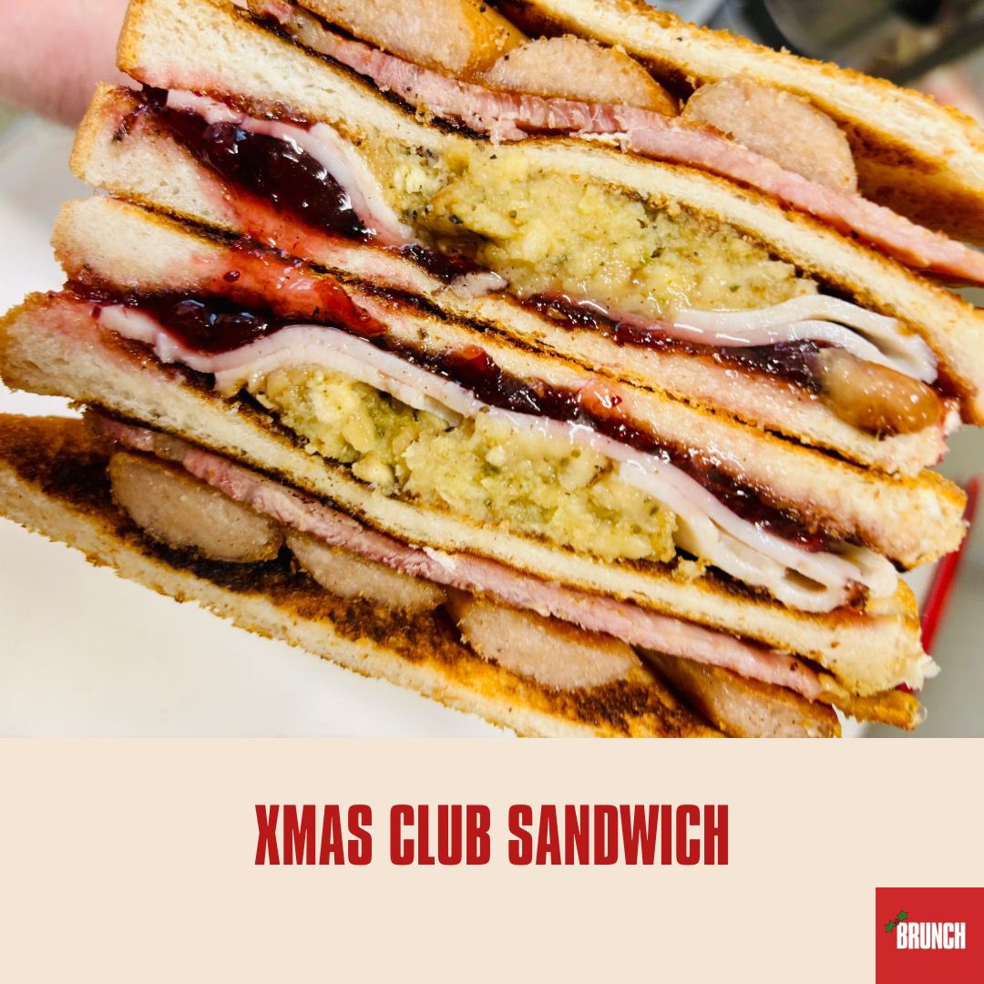 🎅🏻 Xmas Club Sandwich 🎅🏻 
A triple-decker delight with roast turkey, grilled sausage, bacon, cranberry sauce, and sage &amp; onion stuffing

📍 Open 8-2
📱 01925733888
🌎 mybrunch.byretail.net/menu/XMAS-SPEC…

#lunch #xmas #sandwiches #british #cheshire #culcheth #coffee #foodmood #warrington