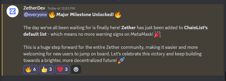 Big News for #Zether $ZTH! 🚀✅

As @ZetherOrg just notified, Zether #blockchain has been added to #MetaMask ChanList's default list!

🚀✅