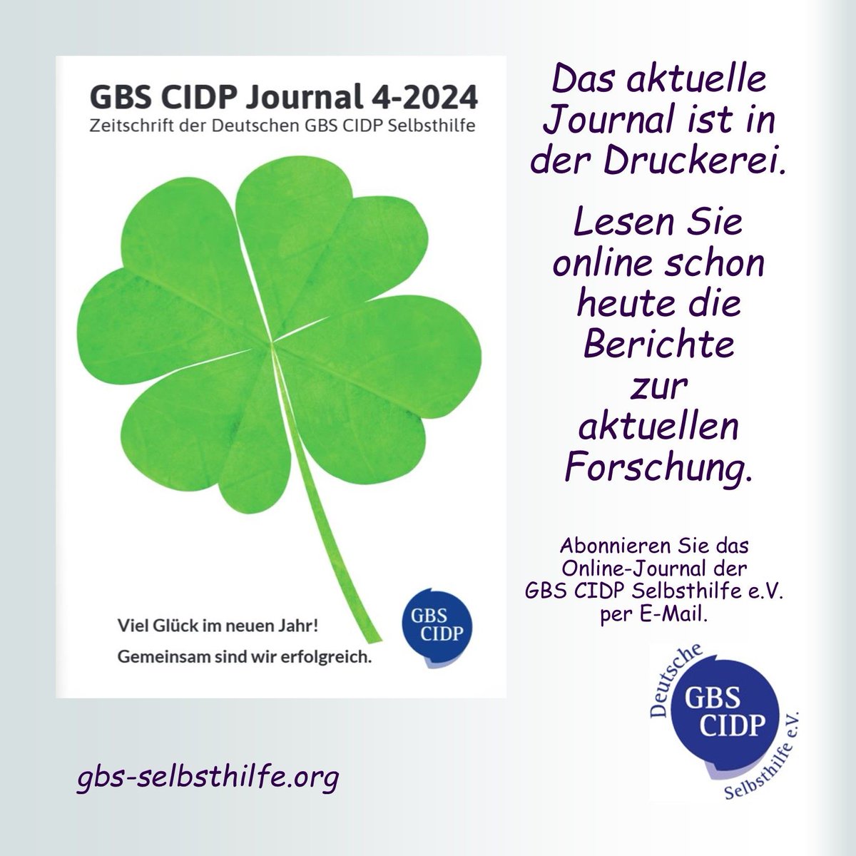 cidp_gbs's tweet photo. Die aktuelle Ausgabe 4-2024 des GBS CIDP Journals ist für Sie abrufbar.

https://t.co/lx0u7tRixV

#GBS #CIDP #Selbsthilfe #Neuropathie #Therapie #Rehabilitation #Neurologie #Polyneuropathie #Autoimmunerkrankung #SelteneErkrankung #Pflege #Behinderung #Schmerz #Diagnose #Medizin https://t.co/xc4S3ox3ST