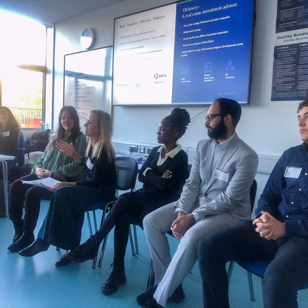 MonouXcollege's tweet photo. The Academy of Real Assets and its members Delancey and Hollis Global, industry experts, preparing the next generation of industry experts, last month at Sir George Monoux College. 

#monoux #careers #joinmonoux2025 #interview https://t.co/E4U43cKnpT