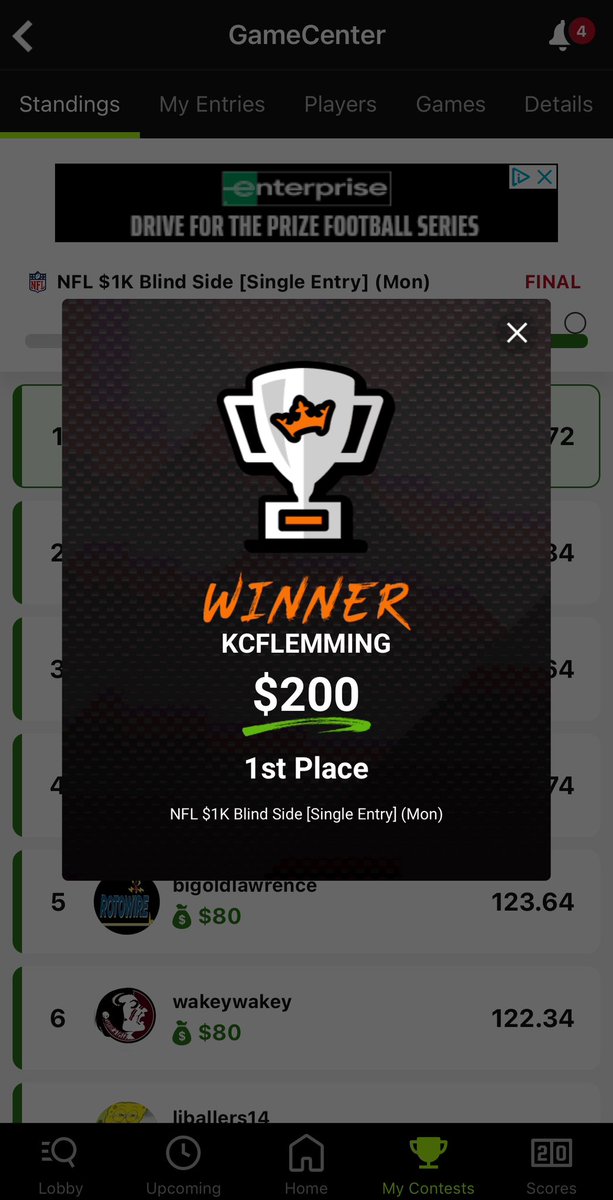 KeithFlemming's tweet photo. @dfspro_ai is a great resource in general for #DraftKings / #DFS but I’ve particularly had success using it for single game/small slate contests. On Monday I won a $27 (41 entries) contest on DK with the exact lineup it suggested. 

@jpep20 
#FantasyFootballAdvice https://t.co/fFGxLonOb3