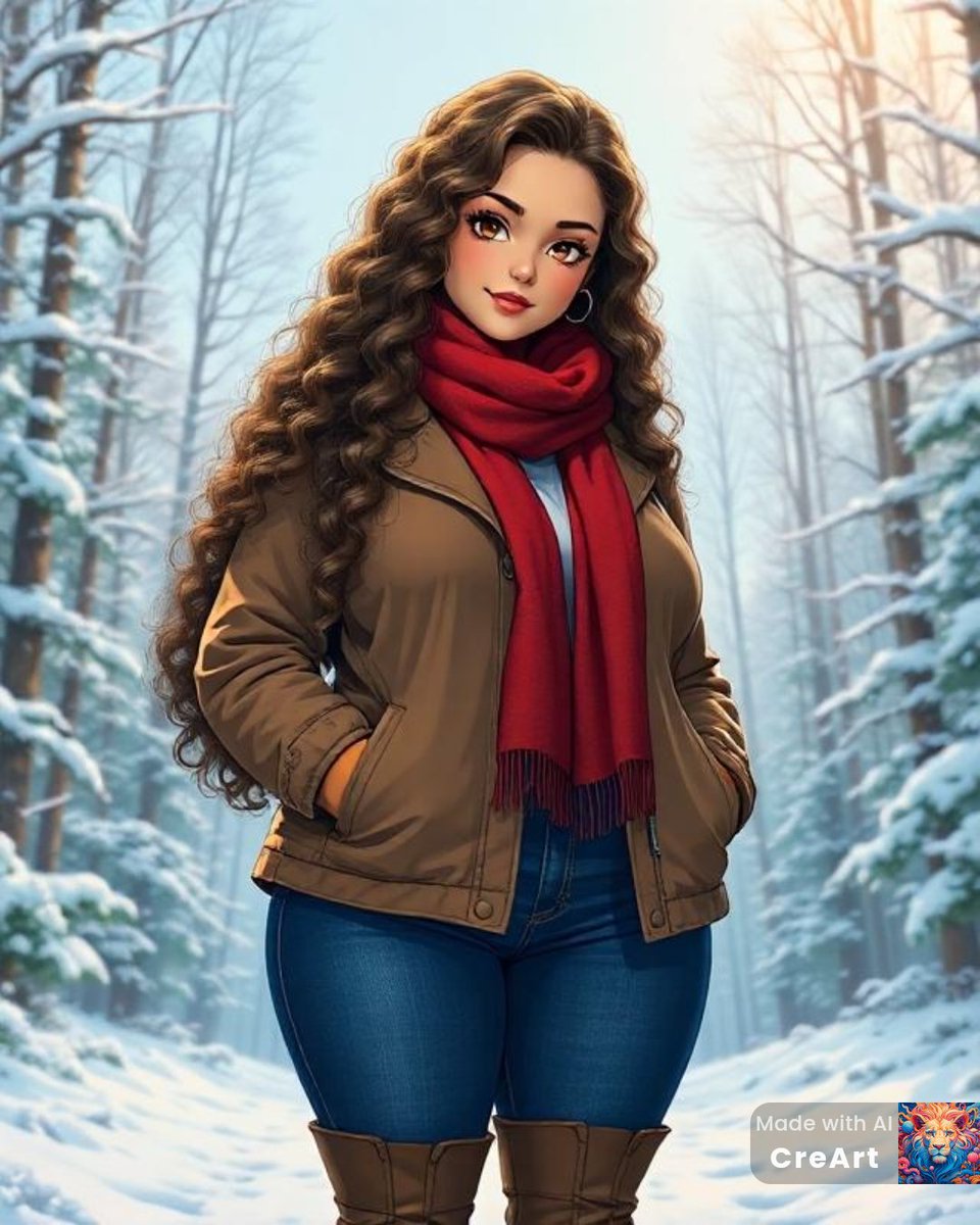 Markd1981Mh's tweet photo. Beautiful Plus-sized Woman in Snowy Forest made using CreaArt App, please give credit if you repost or share #aiart #animeart #creart #woman #winter https://t.co/oVFHqb0d3r