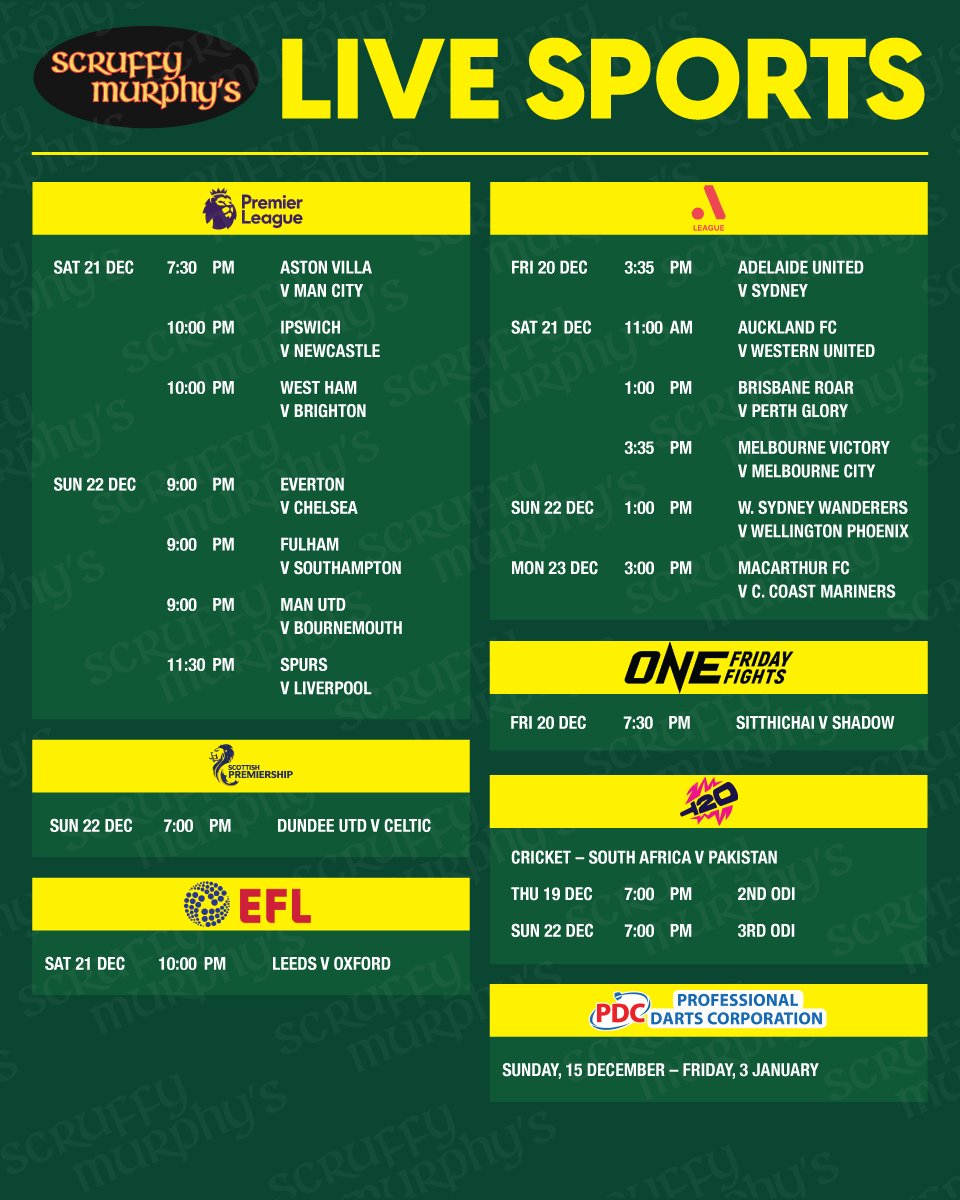 Live sports schedule this week
Happy Hour 🕒 3PM-7PM 🕙 11PM-CLOSE