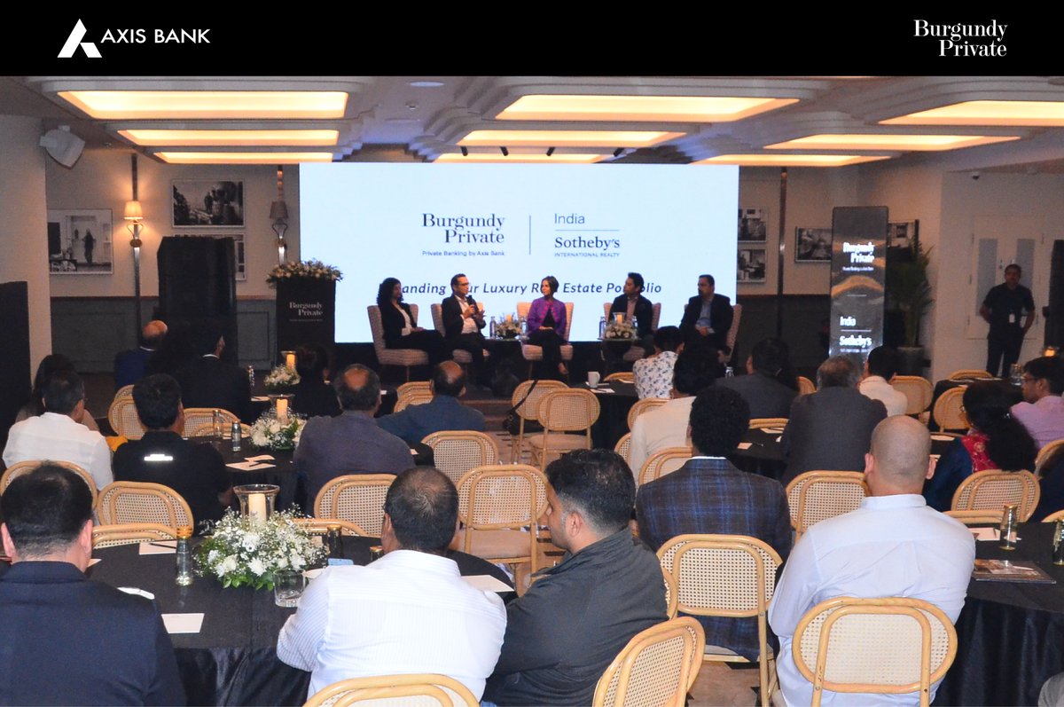 AxisBank's tweet photo. Burgundy Private, Private Banking by Axis Bank and India Sotheby's International Realty organised a panel discussion on 'Expanding your Luxury Real Estate Portfolio Event Flow' at The Quorum Hyderabad.
#burgundyprivate #axisbank #insightsession #sothebys https://t.co/WEor5W95lh