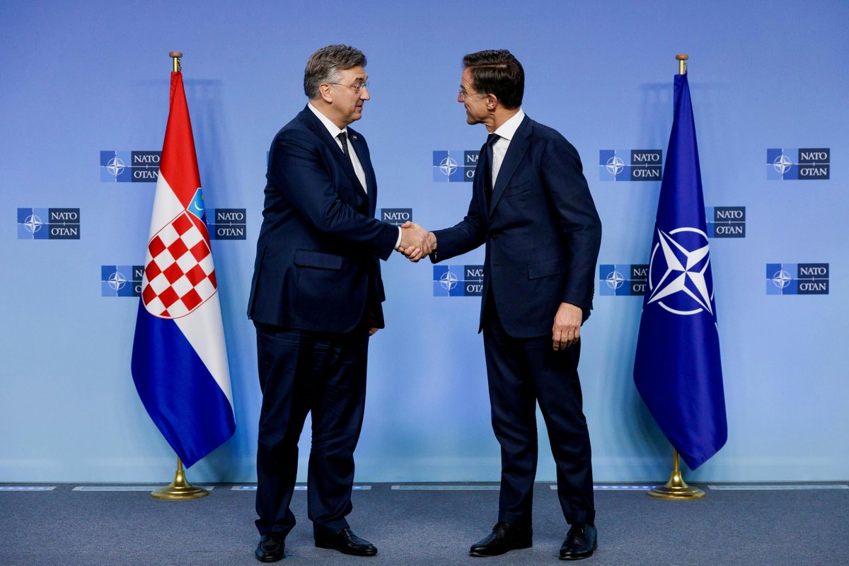 🇭🇷 Prime Minister <a href="/AndrejPlenkovic/">Andrej Plenković</a> and <a href="/SecGenNATO/">Mark Rutte</a> met today at #NATO HQ. They discussed Croatia’s role in #NATO’s deterrence &amp; defence and Croatia’s support for Ukraine.