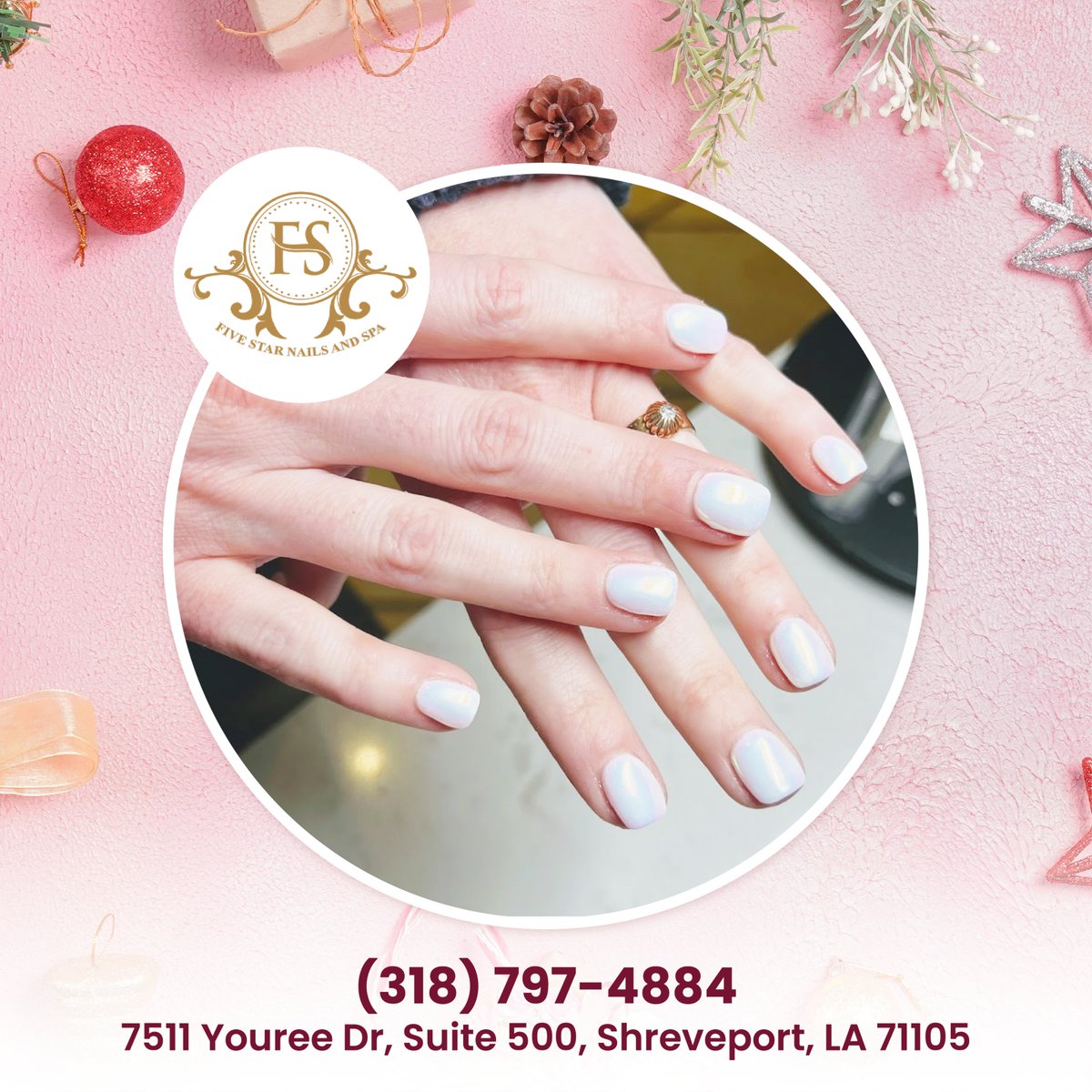 A little glaze and a lot of holiday magic! ✨ These white glazed nails are perfect for a frosty, festive Christmas look!
𝐁𝐨𝐨𝐤 𝐍𝐨𝐰: fivestarnailsandspa.com/appointment/

#fivestarnailspa #nailsalon #nails #nailart #nailsalonla #naildesign #pedicure #spa