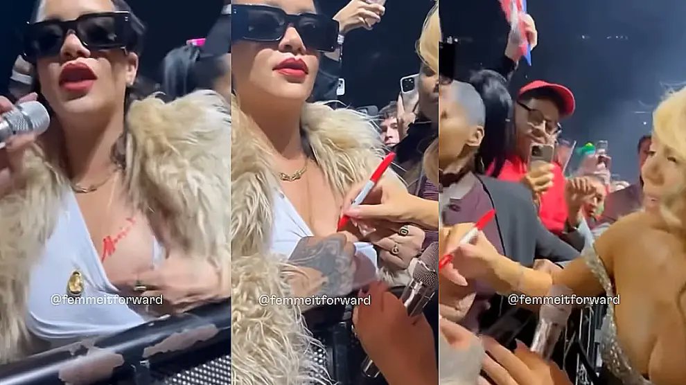 mundomariahcom's tweet photo. Mariah Carey firma un autógrafo en el pecho de Rihanna durante un concierto de Navidad  https://t.co/U7WudIfqfu  #MariahSZN #StreamAIWFCIY https://t.co/VIZKOJvmIe