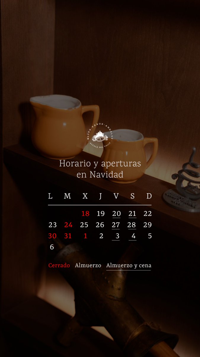 Vente a celebrar estos días con nosotros 🌲

Os dejamos el horario actualizado para estos días de Navidad. Nosotros intentaremos hacerlos más especiales si cabe ☺️.

Recuerda que puedes reservar tu mesa desde la web.👇
 
mesonsaborandaluz.com/reserva/