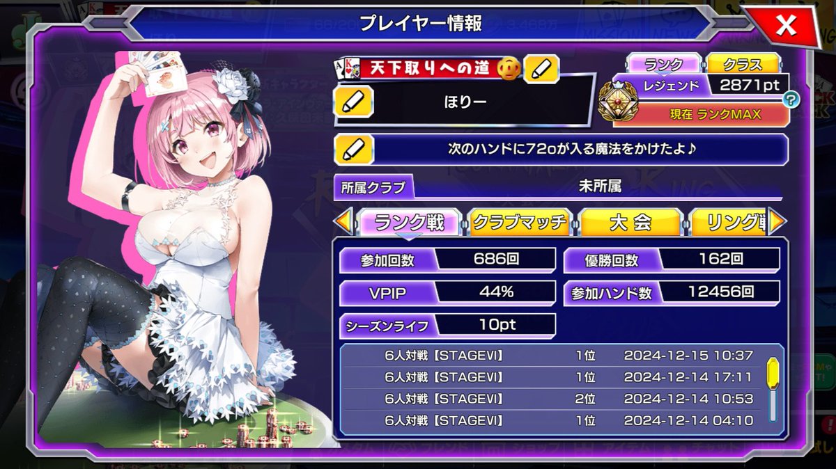 HORIESGAMES's tweet image. ポーカーチェイス・ランク戦2871ポイント33位(瞬間最大風速)