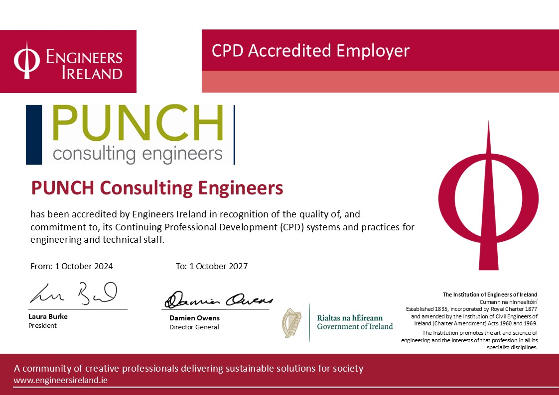 PUNCH is delighted to announce our re-accreditation as an Engineers Ireland CPD Accredited Employer for the maximum three-year period – we have been an EI CPD Accredited Employer since 2006. At PUNCH we are committed to the promotion of career satisfaction and progression.