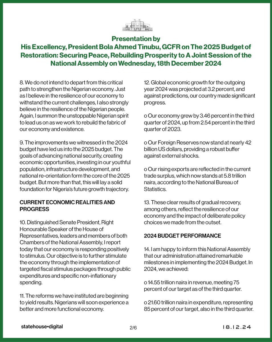 officialABAT's tweet photo. My full 2025 Budget Presentation address to the Joint Session of the Nigerian National Assembly https://t.co/pue1NsYsT1