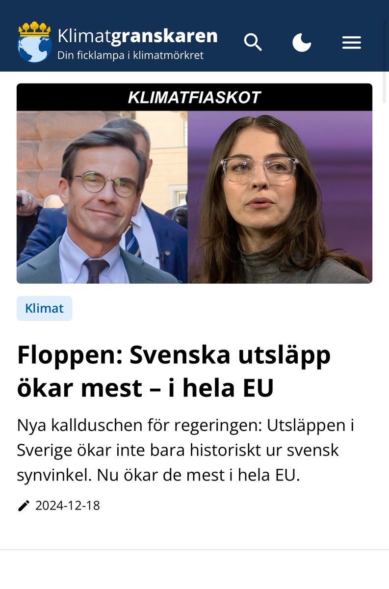 Klimatgranskarn's tweet photo. I 19 av EU:s länder minskade utsläppen. I åtta ökade dom. Bland dessa hittar vi Sverige. Och inte bara som en av flera. Sverige är det landet som haft den största ökningen av utsläppen av alla https://t.co/gFeeAwn3tw