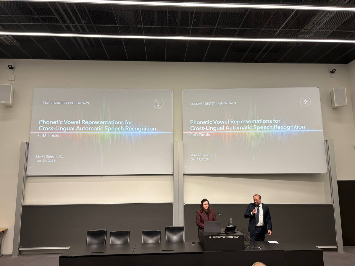 NLPnorth (@nlpnorth) on Twitter photo Congratulations to Dr. <a href="/mizmarija/">Marija Stepanović</a> for defending her thesis "Phonetic Vowel Representation for Cross-Lingual Automatic Speech Recognition"! Well deserved 🎓🎉 Congratulations to Dr. <a href="/mizmarija/">Marija Stepanović</a> for defending her thesis "Phonetic Vowel Representation for Cross-Lingual Automatic Speech Recognition"! Well deserved 🎓🎉