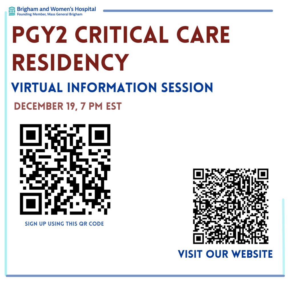 Interested in our PGY2 Critical Care program? Please join us for an information session TOMORROW 12/19 at 7PM EST! Sign up using the link or QR code below, meeting link to follow. #PharmRes #TwitteRx

forms.office.com/r/hYRBupYhU5