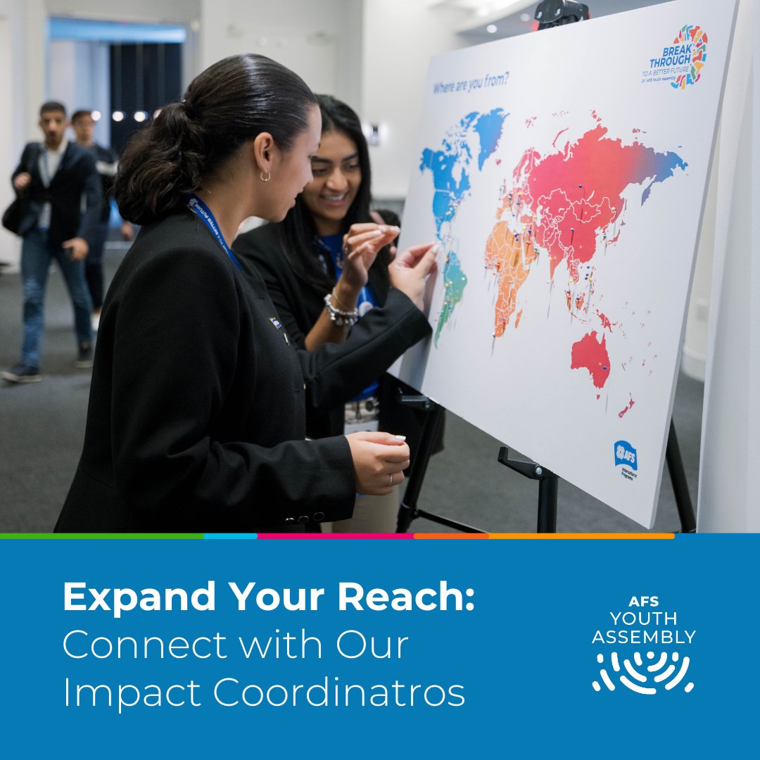 If you’ve attended the AFS Youth Assembly before and are looking to make a difference, your regional Impact Coordinator can help turn your ideas into action. 

Find your Impact Coordinator and start making connections that matter:
youthassembly.org/alumni-impact-…

#YouthAssembly