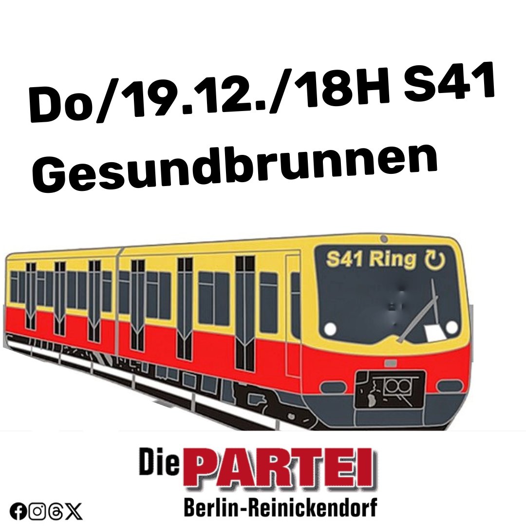 19.12.2024 um 18:05: grau uniformierte Menschen in der S41
Zustieg 18:15 Storkower, 18:29  Hermannstraße, 18:37 Uhr Schöneberg oder 19:05 wieder Gesundbrunnen

#DiePARTEIReinickendorf #DiePARTEI #Berlin #xmas #rot #aroundtheworld