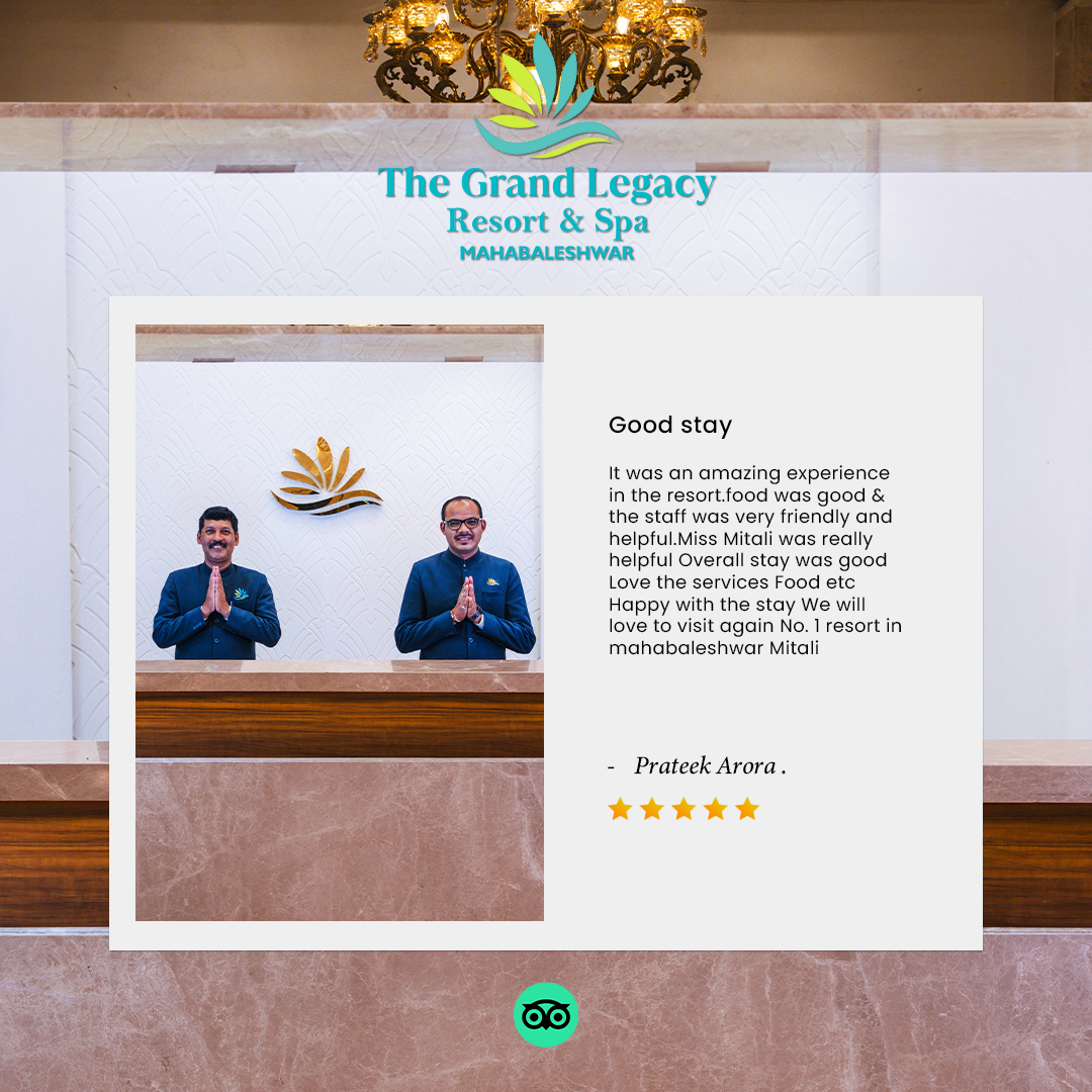 tgl_resort's tweet photo. Thank you for trusting us! We're honored to be recognized for our commitment to excellence.
Looking forward to welcoming you back! 
#TheGrandLegacy #Mahabaleshwar #Tripadvisor #LuxuryExperience https://t.co/de1eOTRAlM