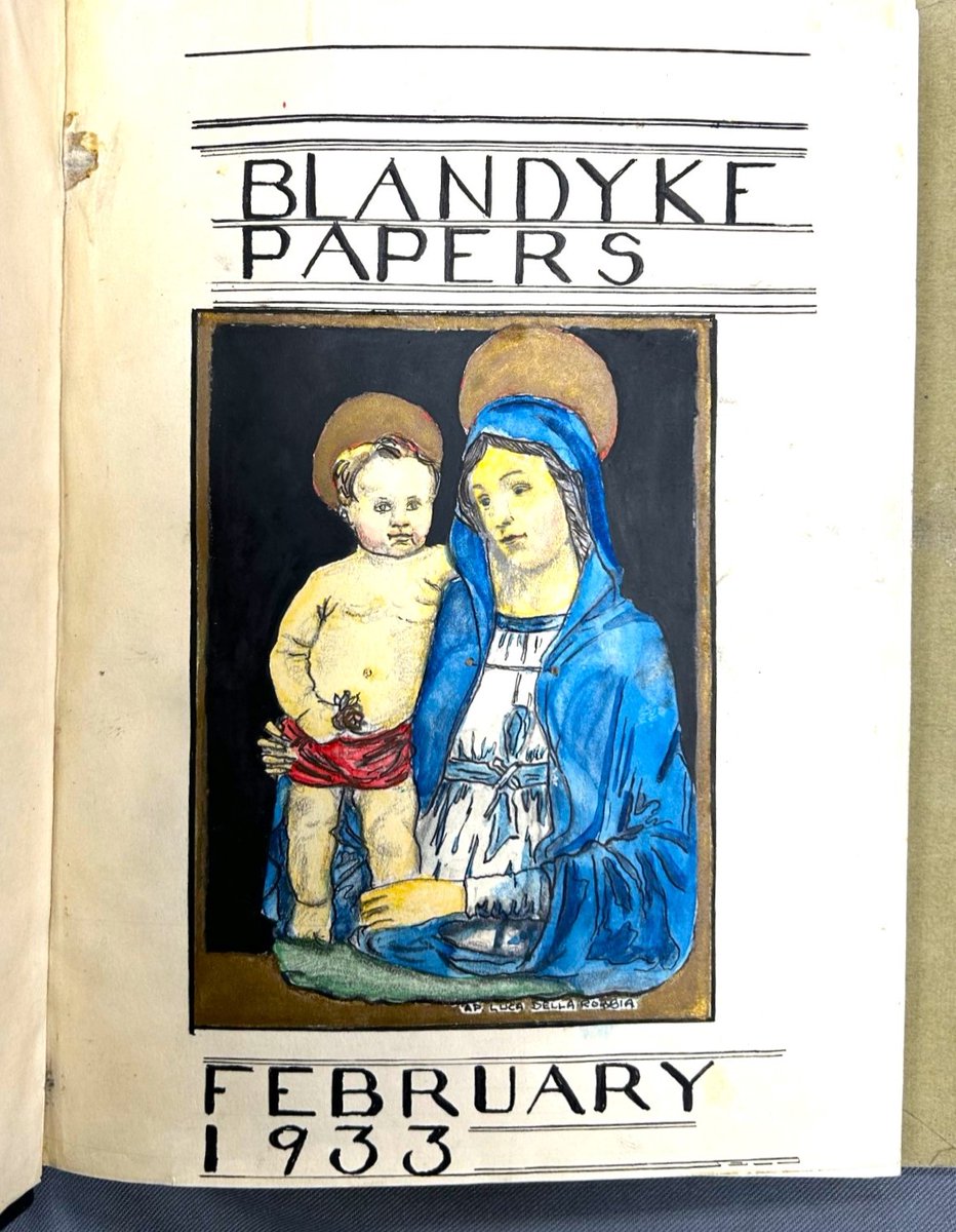Candlemas is the end of the season of Christmas &amp; Epiphany - last chance to take your Christmas decorations down!
Also known as the #FeastofthePresentation, young #Jesuits marked it in 1933 with this painting in their journal.
#Candlemas #Archive