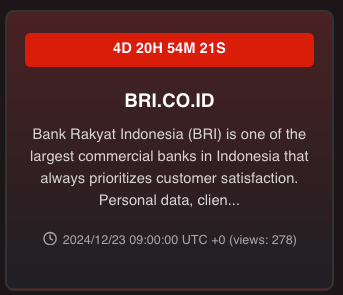 _venarix_'s tweet photo. The #APT73 #BASHE group claims to have #hacked Bank Rakyat Indonesia (@kontakBRI), one of the largest state-owned banks in #Indonesia 🇮🇩...
@BANKBRI_ID @promo_BRI @ojkindonesia
More ℹ️ Sign up for free on VenariX ➡️ https://t.co/bgVoqcEHEN
#ransomware #cyberattacks #hacking #infosec #cybersec #bank #Jakarta #statebank #Rakyat