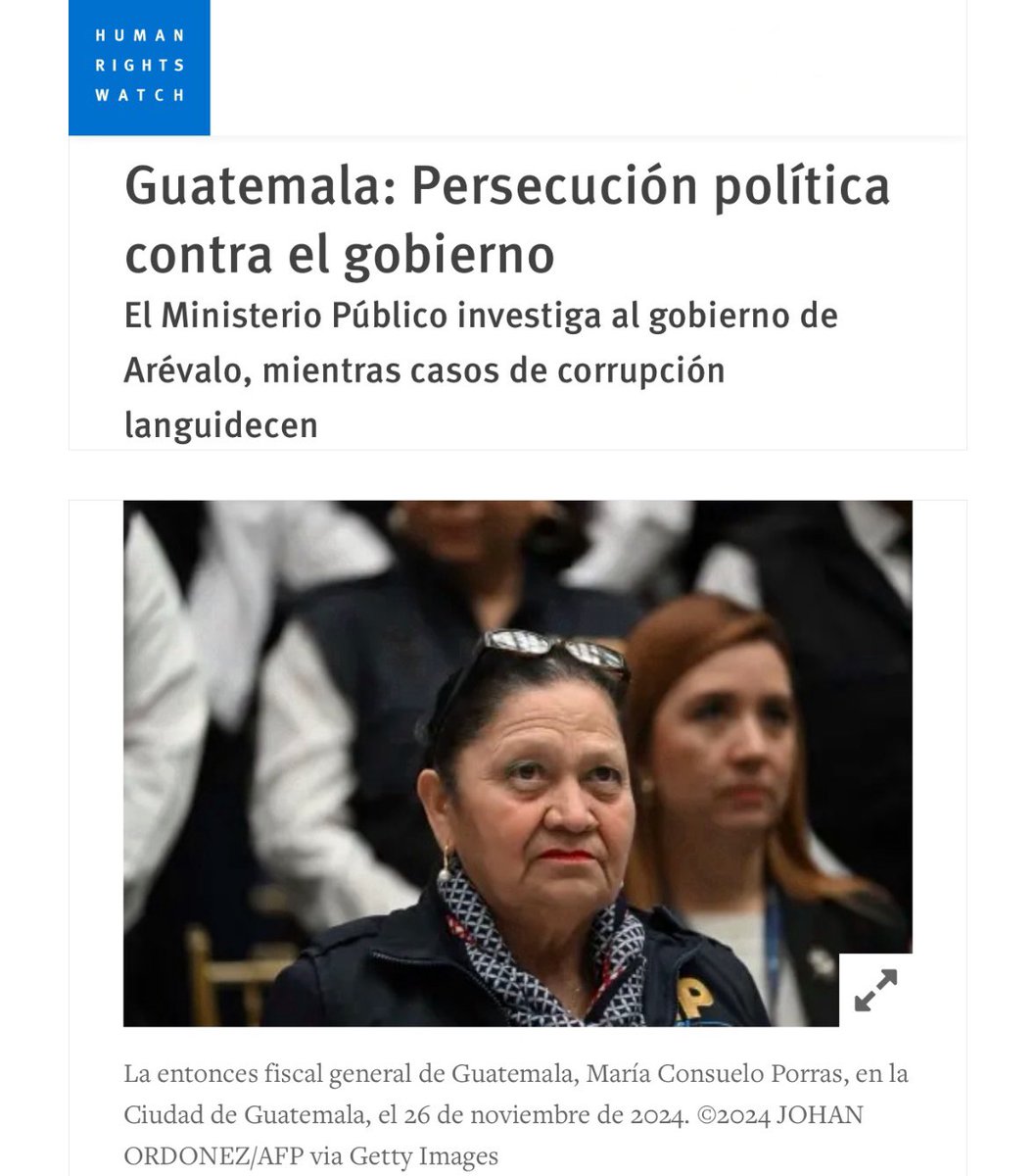 >> Sobre cómo la internacionalmente sancionada como actora corrupta y anti-democrática fiscal general #ConsueloPorras continúa impulsando investigaciones penales por motivos políticos: hrw.org/es/news/2024/1… (vía <a href="/hrw_espanol/">Human Rights Watch</a> <a href="/hrw/">Human Rights Watch</a>) #Guatemala