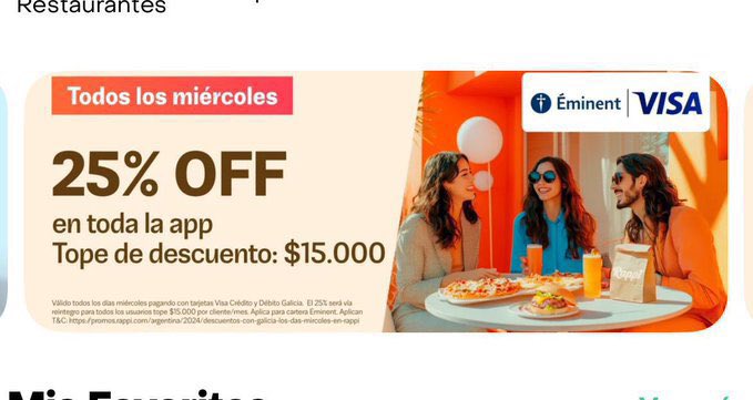 vmenditto's tweet photo. Rappi + miércoles 🍓🧈🥩🥓🍳🍞🍌🌽🍉🍏🍘🥟🍱🍟🥘🍔🥙🍣🥮

✔️ 20%/ 25% descuento pagando con Galicia x mes Visa en todo Rappi los días miércoles (el reintegro se realiza e la caja de ahorro del titular en el acto )
Tope : $10000 • $15000 respectivamente

✔️ 30% reintegro BNA
tope $20000 x mes
10% descuento Astropay en Turbo
tope $7000 x mes

El mejor día para pedir ya sea delivery o supermercado 💪