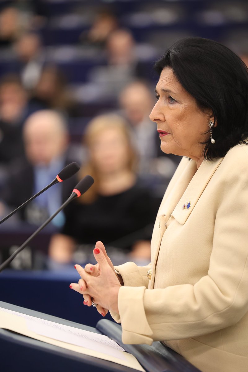 KubiliusA's tweet photo. I listened very attentively to Georgian 🇬🇪 President @Zourabichvili_S‘s testimony today during the European Parliament plenary in Strasbourg. 

We stand firmly by the Georgian people and their European aspirations for the future of their country. https://t.co/qwGa0v25V2