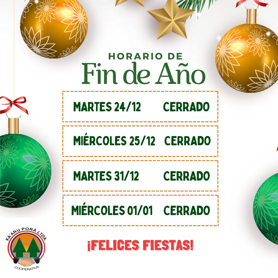 Comunicamos el Horario de Fin de Año de Casa Matriz y Agencias📆