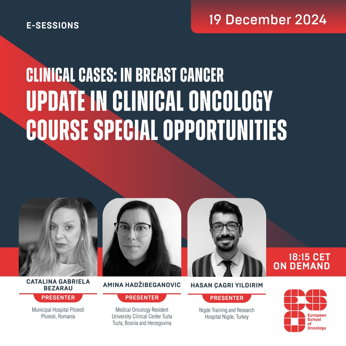 ESOncology's tweet photo. Today at 18:15 CET!

Don't miss our e-Session "Clinical Cases in Breast Cancer - Update in Clinical Oncology Course - Special Opportunities".

Join and ask the experts 👉 https://t.co/G8OePNzQjg

#eESO #ESOncology #breastcancer #clinicaloncology #medicaleducation https://t.co/tDsChmBqMu