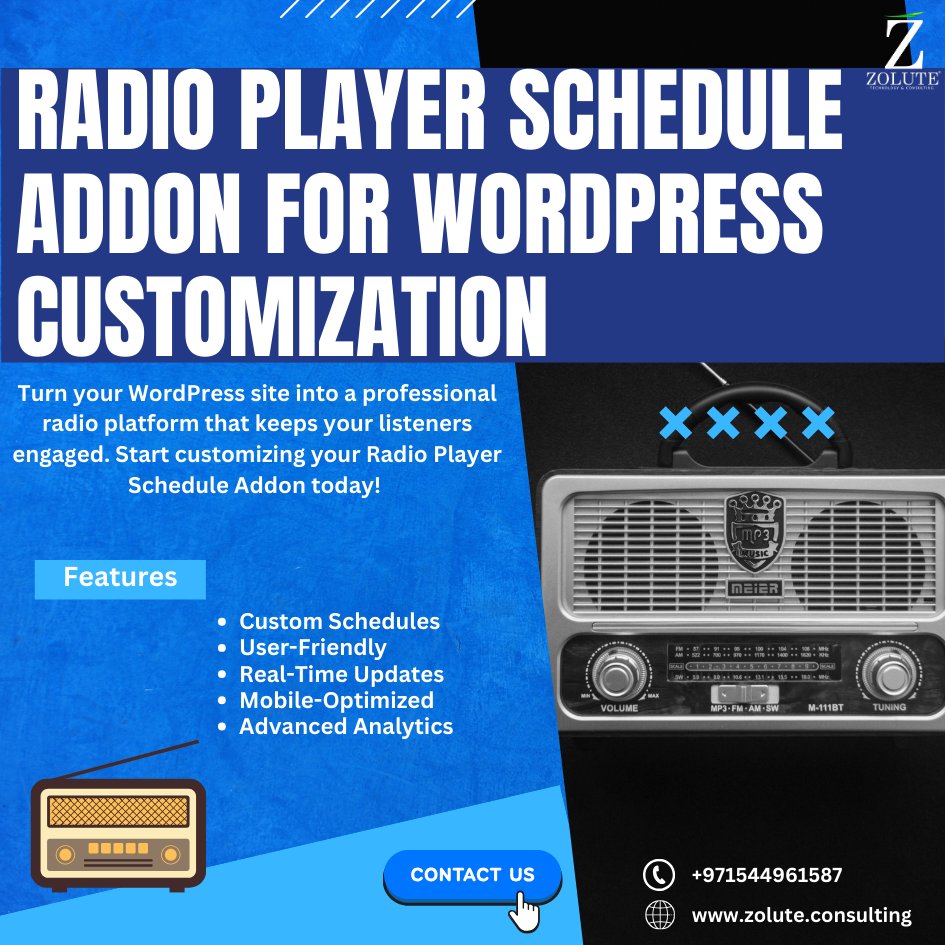 ZOLUTE's tweet image. Elevate Your Online Radio Experience with Custom Schedules!
zolute.consulting/services/radio…
#RadioPlayerAddon #WordPressCustomization #OnlineRadio #ListenerEngagement #ScheduleIntegration #CustomSolutions #TechInnovation #zolute