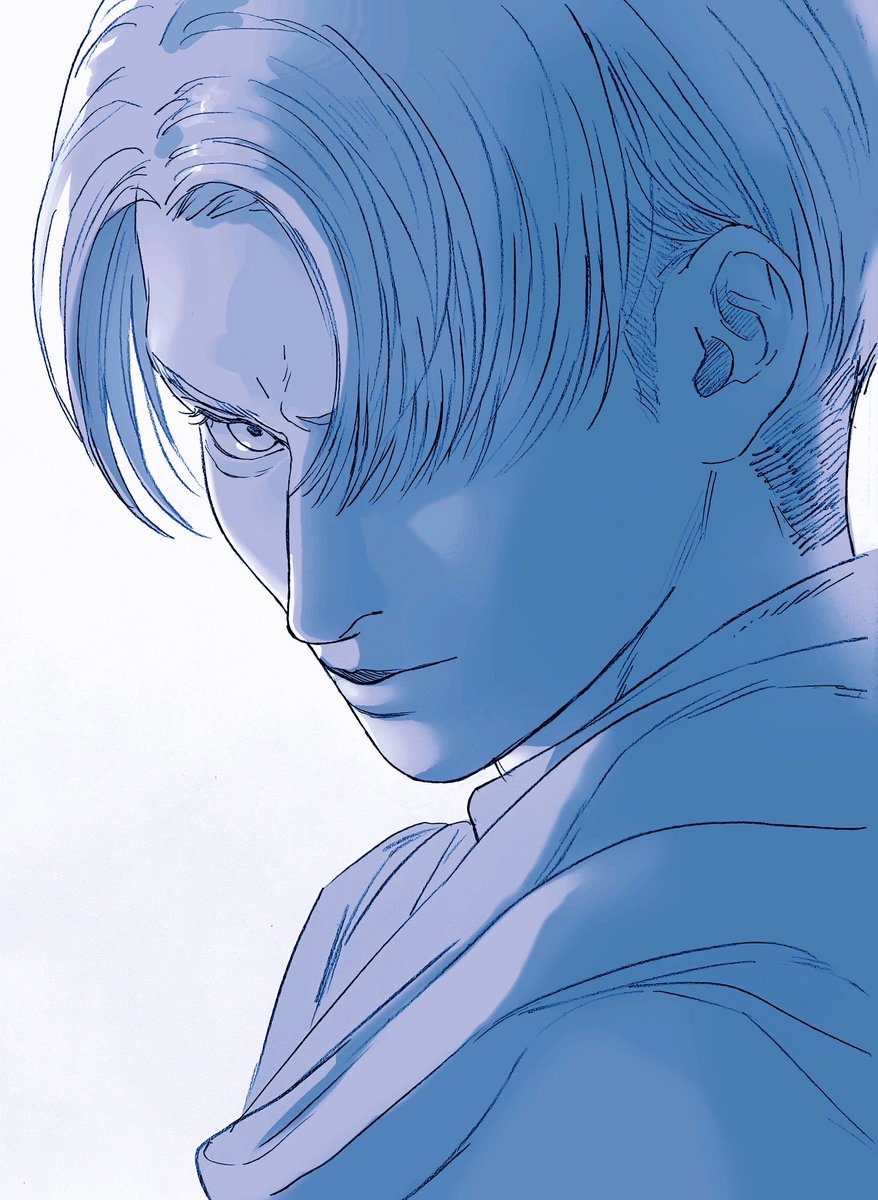___2N7's tweet photo. 進撃ミュの松田兵長をやっとこの目で拝めたのでお絵かきしてた　眉間のシワ・前髪で隠れがちの左目・見える右目の眼光・地毛でやる刈り上げがたまんねえ〜〜〜！！っていうメモ https://t.co/sYNzrTvppX