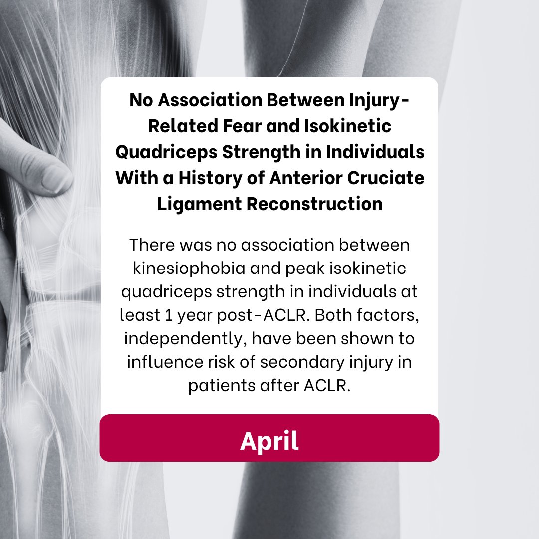 Journal of Sport Rehabilitation (@jsportrehab) on Twitter photo #JSRWrapped2024 - our April highlight examined the association between injury-related fear + quad strength in individuals after #ACL reconstruction
doi.org/10.1123/jsr.20…
<a href="/shelbybaezatc/">Shelby Baez</a> <a href="/MOTION_UNC/">MOTION Science @ UNC</a> <a href="/ukchs/">University of Kentucky College of Health Sciences</a> <a href="/FrankieG_ATC/">Francesca Genoese, PhD, ATC</a> <a href="/elaine_reiche/">Elaine Reiche (she/her)</a> <a href="/caitiebrinkman/">Caitie Brinkman, Ph.D., ATC</a> #kinesiophobia #JSRWrapped2024 - our April highlight examined the association between injury-related fear + quad strength in individuals after #ACL reconstruction
doi.org/10.1123/jsr.20…
<a href="/shelbybaezatc/">Shelby Baez</a> <a href="/MOTION_UNC/">MOTION Science @ UNC</a> <a href="/ukchs/">University of Kentucky College of Health Sciences</a> <a href="/FrankieG_ATC/">Francesca Genoese, PhD, ATC</a> <a href="/elaine_reiche/">Elaine Reiche (she/her)</a> <a href="/caitiebrinkman/">Caitie Brinkman, Ph.D., ATC</a> #kinesiophobia