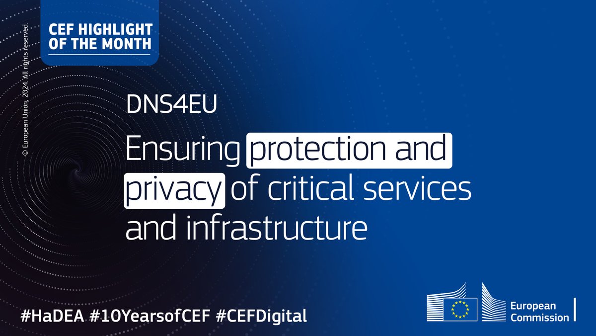 💻 Discover how <a href="/DNS4EU/">DNS4EU</a> is ensuring protection and privacy of critical services and infrastructure in the EU

The project, financed under #CEFDigital, is deploying the first EU-wide protective DNS ecosystem for public services.

Learn more: europa.eu/!YmnmNY

#10YearsofCEF