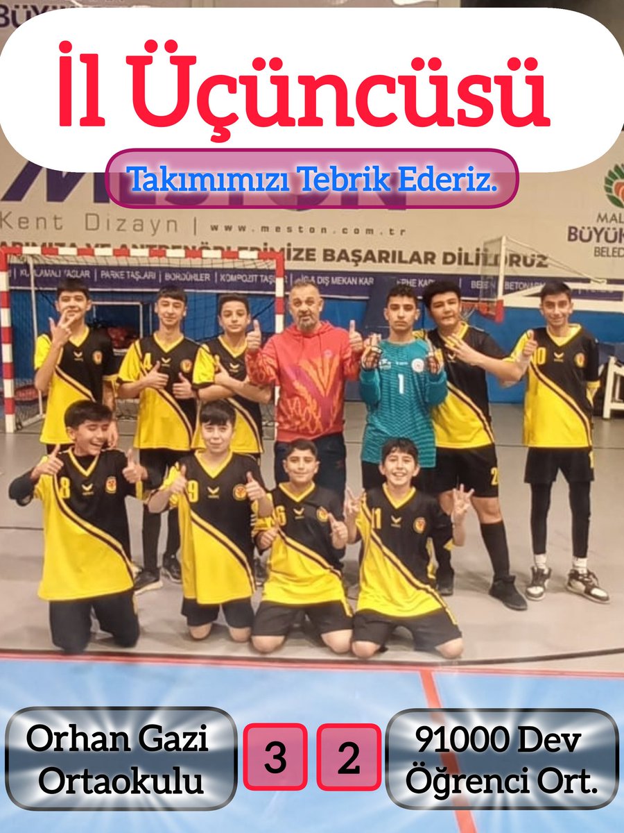 Orhangazim44's tweet photo. Erkek Futsal Takımımız İl 3️⃣. Olmuştur.
Öğrencilerimizi, Beden Eğitimi Öğretmenimiz Osman Balkış'ı ve Ailelerini Tebrik Ederiz.
@MalatyaMem 
@MemBattalgazi 
@behcet_bakir 
@alikacmazz44 https://t.co/Eo0qZra48b