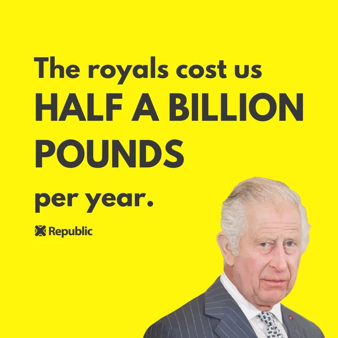 RepublicStaff's tweet photo. Half a billion for the royals, budget cuts for us. See the whole report and all the detail at https://t.co/erN6Iw9a9Z  #NotMyKing #AbolishTheMonarchy https://t.co/X9auXPZGkM