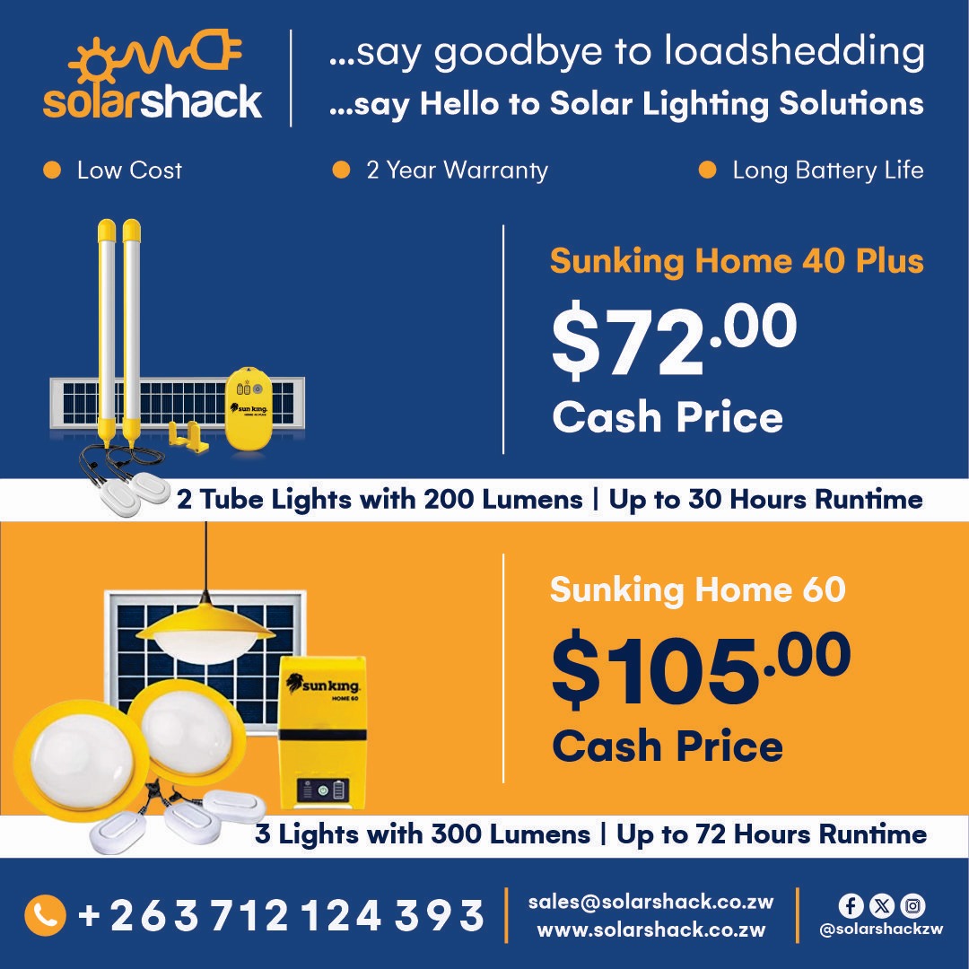 Keep Your Lights on this Festive Season.
Get Your Sunking Home 40 Plus and Home 60 Today.

Call: +263712124393
Add: 76 Churchill Avenue, Alex Park, Harare
Email: sales@solarshack.co.zw

Solar Shack - Giving You Energy Naturally

#solarshackzw
#solarenergy
#solarsystem
#solarpower