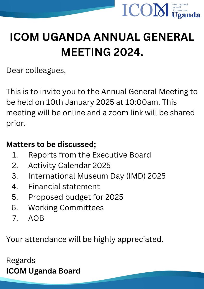 To all ICOM Uganda Members
Save the date for our next AGM. #ICOMUganda #icomug #annualgeneralmeeting