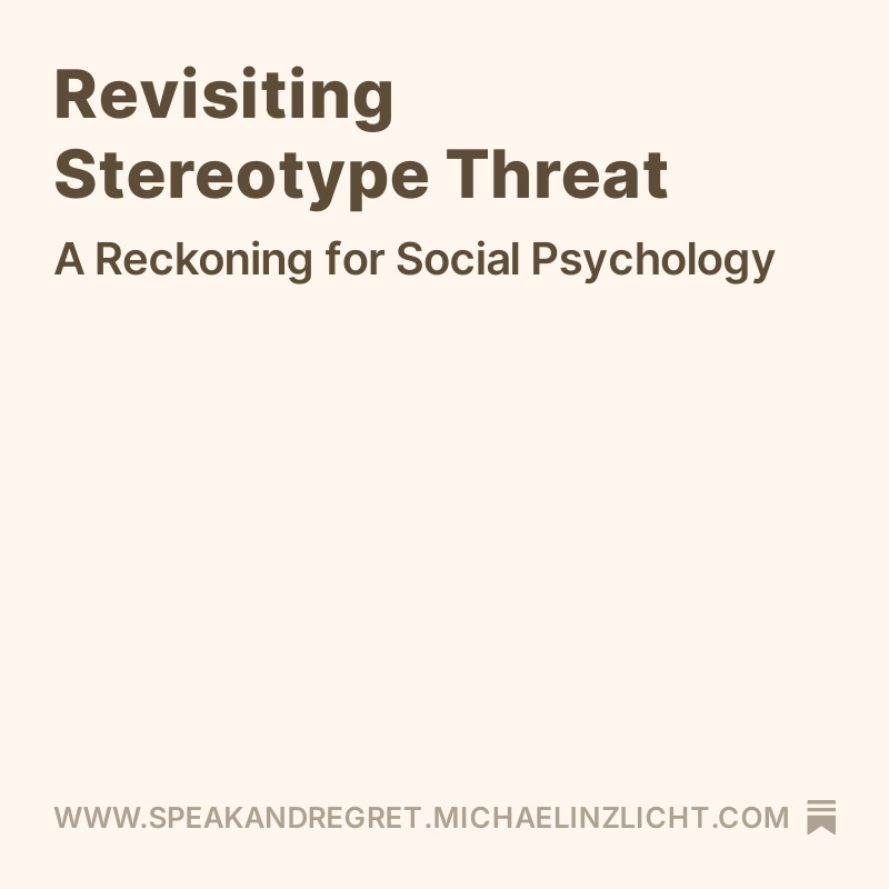 minzlicht's tweet photo. Stereotype threat: a once-dominant idea in social psychology that shaped how we think about identity and performance. But what happens when the evidence crumbles? A deep dive into the failed replications, the myths, and what it all means. Read my latest post. https://t.co/umBNL6m2Z3