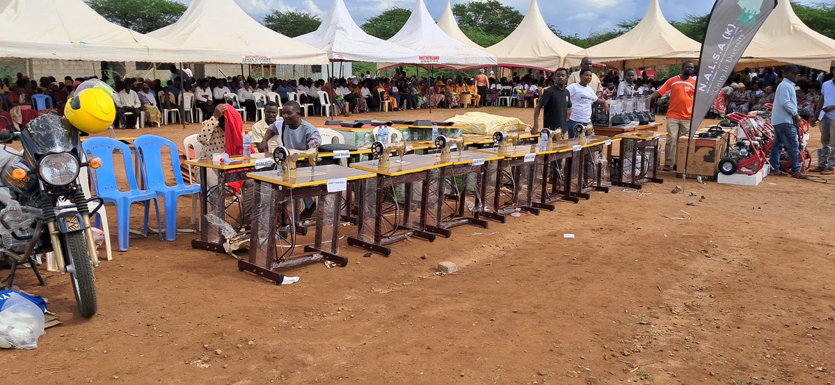 nalsa_k's tweet photo. In a transformative launch event in Taita Taveta, NALSA-K supported by Proudly Kenyan and well-wishers, empowered women and youth with essential tools to build sustainable futures. Single mothers received sewing machines and will also undergo a 3-month tailoring training, while women’s groups were equipped with water tanks, sufurias, chairs, a motorbike and more to enhance their initiatives. Local football clubs also benefited with jerseys and cash prizes to support their activities.
 #NALSAKEmpowers #TransformingLives
