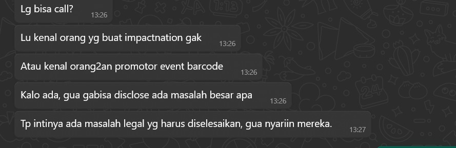 Rick_budiman_'s tweet photo. gue langsung share di sini aja yah singkat padat jelas
jadi saya lagi bantu temen nih cari CEO barcode atau #impactnationjapanfest #impactnation
dan dari status yang lagi rame di FB saya malah dicontact sma vendor stage katanya belum bayar lunas jadi yah gitu deh guys https://t.co/lNi1MZx7Cv