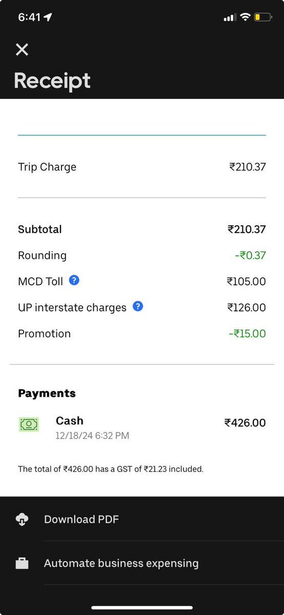 tocttou's tweet photo. ₹210 cab ride with ₹231 in toll and interstate charges 🤣 govt making more than Uber. https://t.co/H6TAu3DBuX