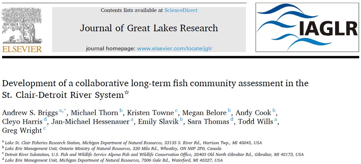 FishBio_Briggs's tweet photo. 🔥🔥HOT OFF THE PRESS🔥🔥
New article available early online on the development of our collaborative fisheries survey in the St. Clair-Detroit River System! Collaboration between @MDNR_Fisheries , @ONresources , and @USFWSFisheries .
https://t.co/1SSkmzM1l4
#GreatLakes #SCDRS https://t.co/Zeme9slhK0
