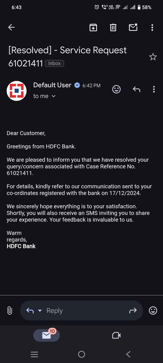 SmitSaxena's tweet photo. @HDFCBank_Cares Received this kind of email which doesn't have a solution provided . Customer has nothing in hands except the tension and frustration. @HDFC_Bank @HDFCBank_Cares https://t.co/q4TKJW3Fr5