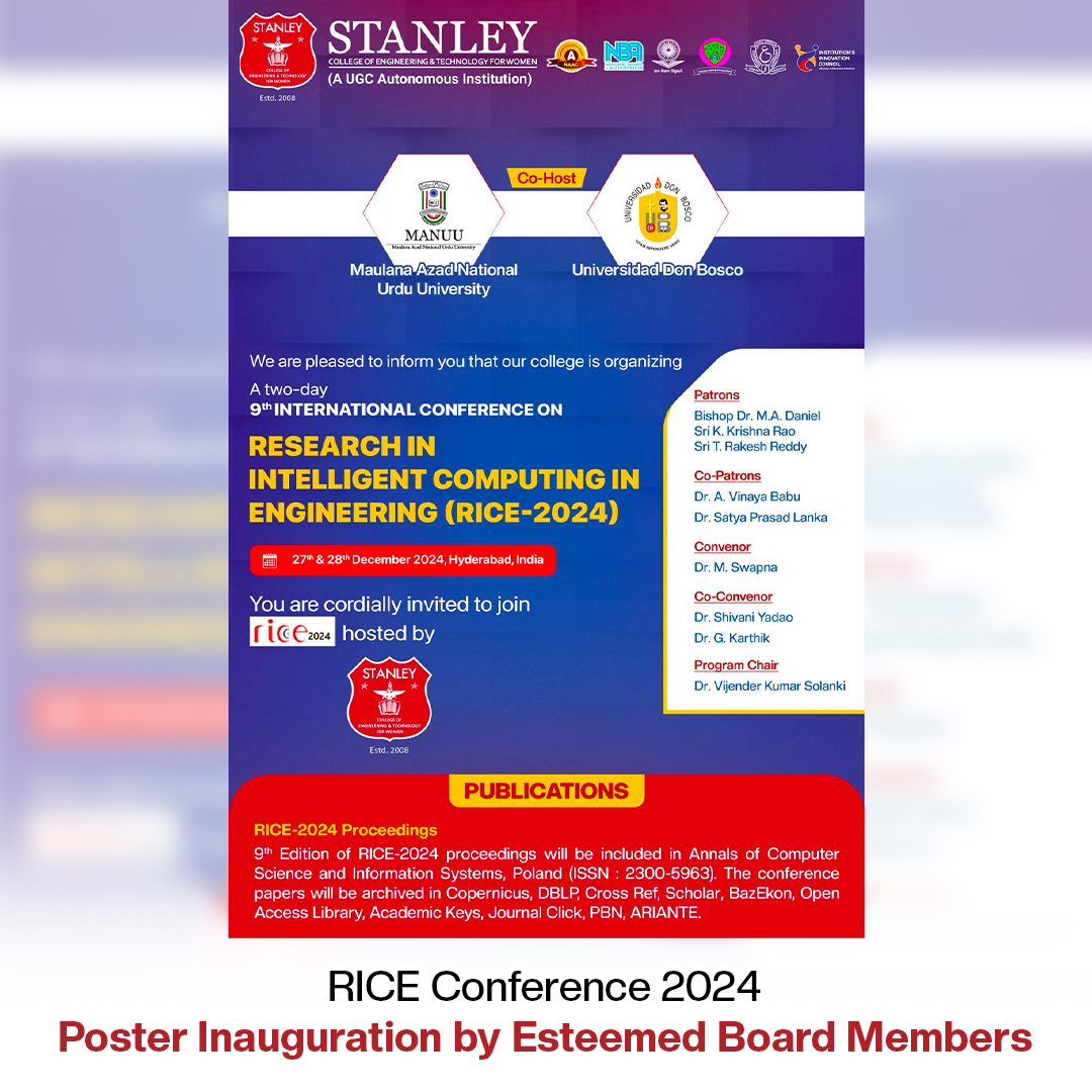 stanleywomensc1's tweet photo. 🎉RICE-2024 #PosterUnveiling!

The 9th #InternationalConference on Research in Intelligent Computing in Engineering (RICE-2024) has been officially launched.

#StanleyEngineeringCollege🎓#RICE2024 #InnovationInEngineering #GlobalConference #PosterInauguration #LeadershipInAction https://t.co/YMR9wCwSg7